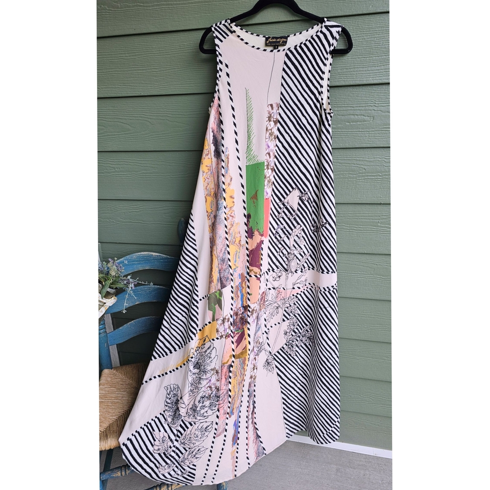 Anthropologie Geisha Designs Ivory Drama Abstract Sleeveless Maxi Dress - Picture 3 of 7